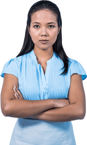 Confident Asian Businesswoman with Folded Arms on Transparent Background