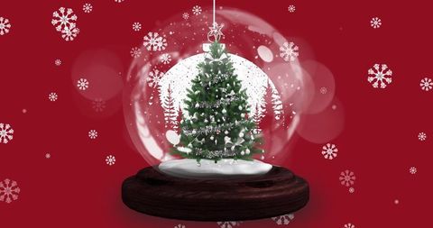 Christmas Snow Globe with Festive Tree and Falling Snowflakes