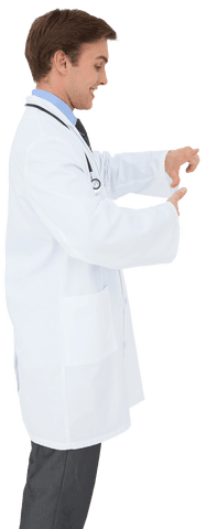 Smiling male doctor standing transparent image