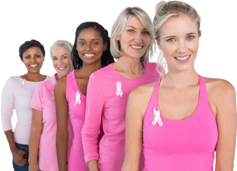 Diverse women joining in support of breast cancer, transparent image