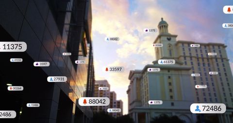 Social Media Alerts Over Cityscape at Sunset