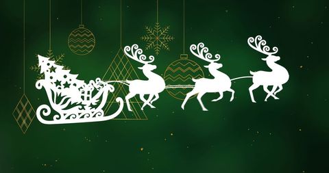 Santa Claus and Reindeer Sleigh on Festive Green Background