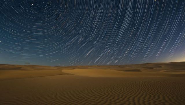 Captivating Star Trails Over Serene Desert Landscape