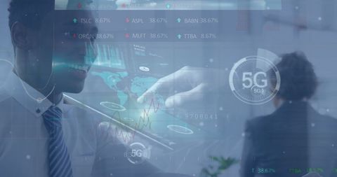 Innovative Businessman Interacting With Digital Data Graphs