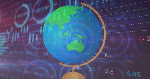 Spinning Globe with Digital Graphs Background