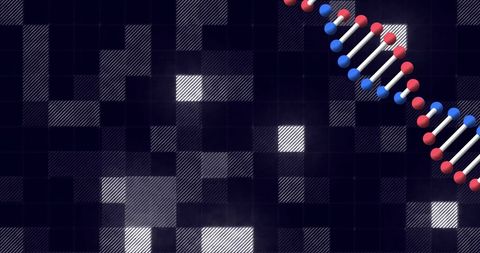 Dna helix on digital pixelated background combining science and technology