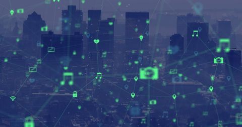 Digital Icons Network Over City: Technological Growth Concept - Download Free Stock Images Pikwizard.com