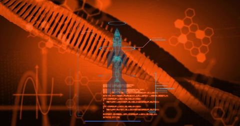 Futuristic Digital Blueprint with Rocket in Virtual Space