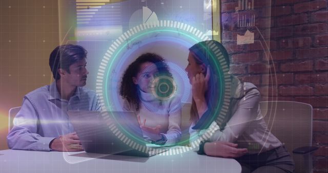 Team Meeting Discussing Cybersecurity with Futuristic Technology Overlay - Download Free Stock Images Pikwizard.com