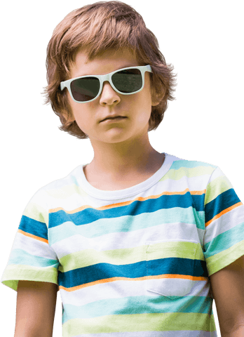 Confident Boy Wearing Sunglasses in Striped Shirt on Transparent Background - Download Free Stock Videos Pikwizard.com