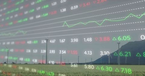 Wind Turbines with Stock Market Data Overlay in Mountainous Region