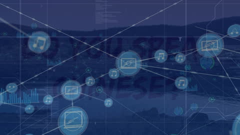 Digital Network Overlay on Scenic Landscape