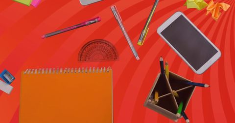 Colorful Office Items on Vivid Spinning Stripe Background - Download Free Stock Images Pikwizard.com