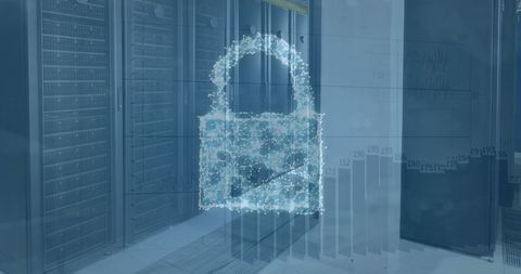 Cybersecurity Icon Over Servers with Data Analysis Concept - Download Free Stock Images Pikwizard.com