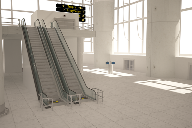 Realistic Transparent Airport Interior with Escalators - Download Free Stock Videos Pikwizard.com