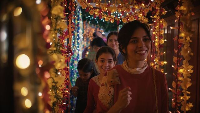 South Asian Family Celebrating During Festive Season