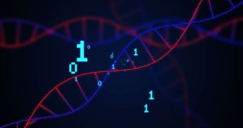 Futuristic DNA Strands with Binary Data Overlay Concept