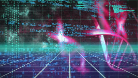 Futuristic DNA Helix with Digital Data Processing and Networking