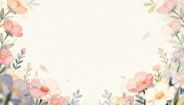 Pastel watercolor floral border framing cream center with delicate blossoms and leaves