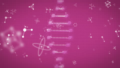 Spinning DNA Strand with Mathematics on Purple Background