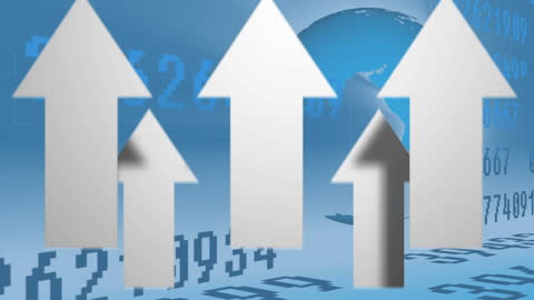 Rising Arrows and Digital Globe Indicating Global Business Growth