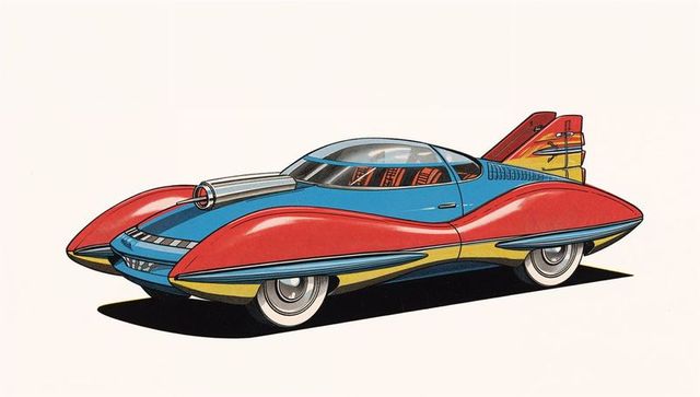 Retro Futuristic Concept Car with Bubble Canopy and Tail Fins