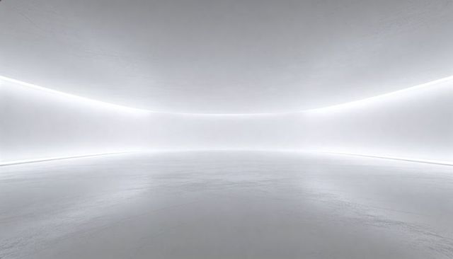 Minimalist futuristic curved white gallery with seamless cove led lighting and polished floor