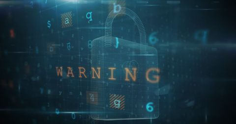 Cybersecurity Digital Lock with Warning Sign in Virtual Space - Download Free Stock Images Pikwizard.com