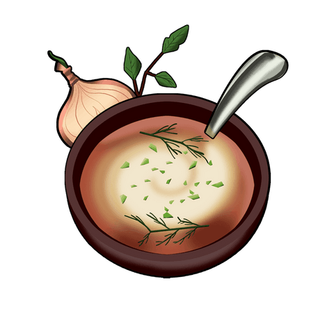 Bowl of creamy herb soup on transparent background for culinary designs