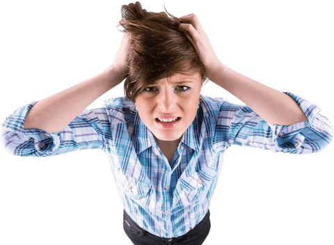 Transparent Stressed Woman Holding Head Plumber Troubles