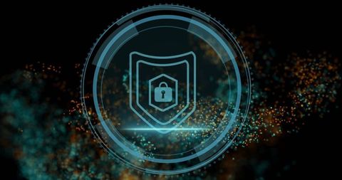 Futuristic Digital Security Shield with Padlock Symbol