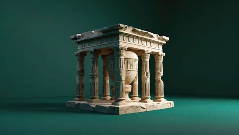 Intricate classical stone artifact featuring fluted columns and sculptures