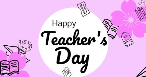 Happy Teacher's Day with School Icons and Floral Elements - Download Free Stock Images Pikwizard.com