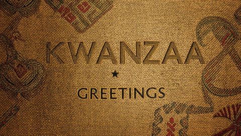 Kwanzaa greetings gold woven textile card embossed metallic star decorative pattern ribbon