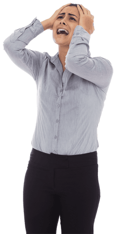 Transparent Stressed Hispanic Businesswoman Holding Head Screaming