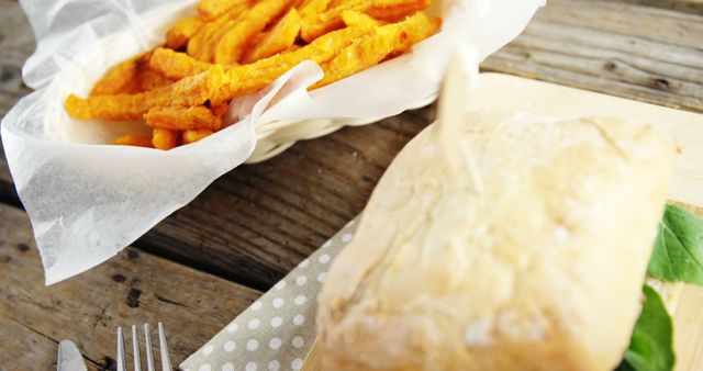 Freshly Made Sandwich with Crispy Sweet Potato Fries - Download Free Stock Images Pikwizard.com