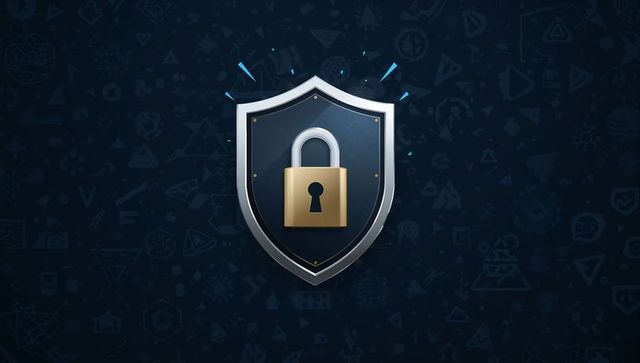 Futuristic metallic shield with golden padlock symbolizing cybersecurity