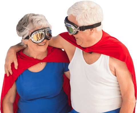 Cheerful Senior Couple in Capes on Transparent Background