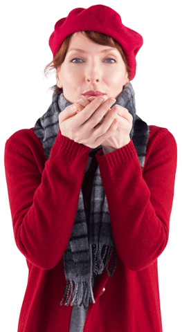 Joyful Woman in Red Outfit Blowing Kiss Transparent Background