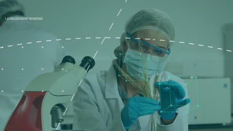 Female Scientist Analyzing Crops in High-Tech Laboratory