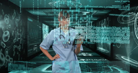 Caucasian Female Doctor Using Tablet Amid Digital Interface