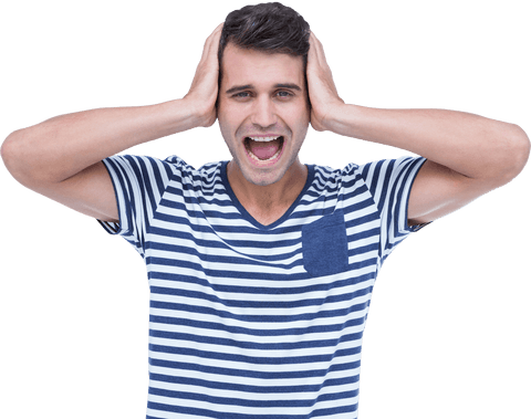 Transparent Background: Man Covering Ears with Distressed Expression - Download Free Stock Videos Pikwizard.com