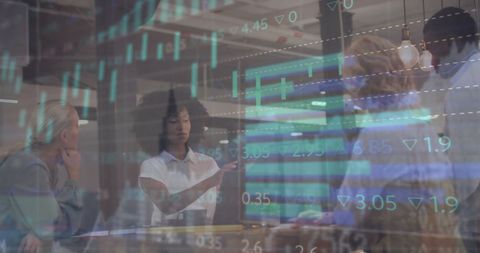 Financial Team Brainstorming with Virtual Data Overlay