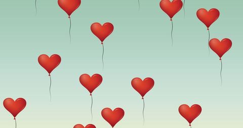 Heart Shaped Balloons Flying Against Green Gradient Background - Download Free Stock Images Pikwizard.com