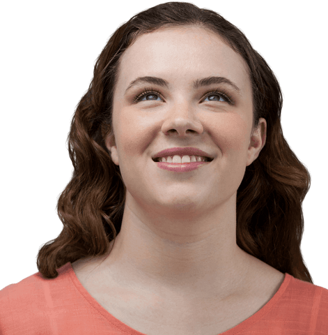 Woman Smiling and Looking Up on Transparent Background