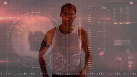 Futuristic Data Visualization Over Male Athlete