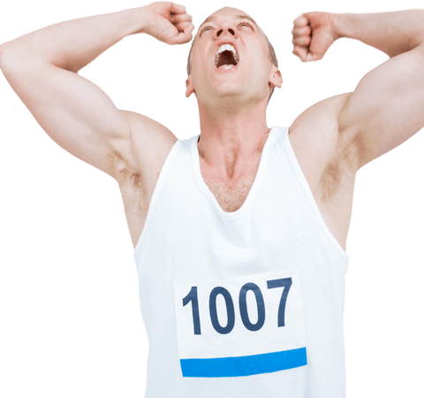 Transparent Young Athlete Celebrating Victory in Marathon