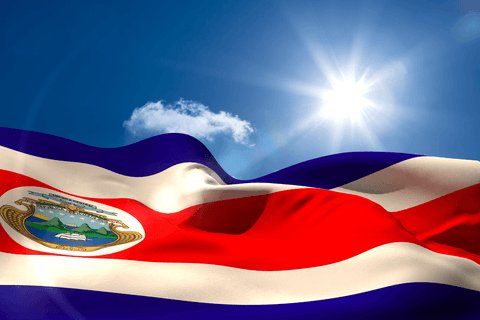 Costa rica flag waving under bright sun with transparent background