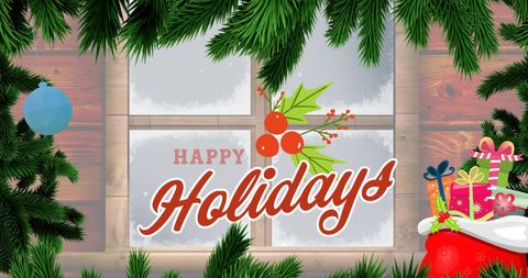 Festive Greeting with Holiday Text and Christmas Decorations