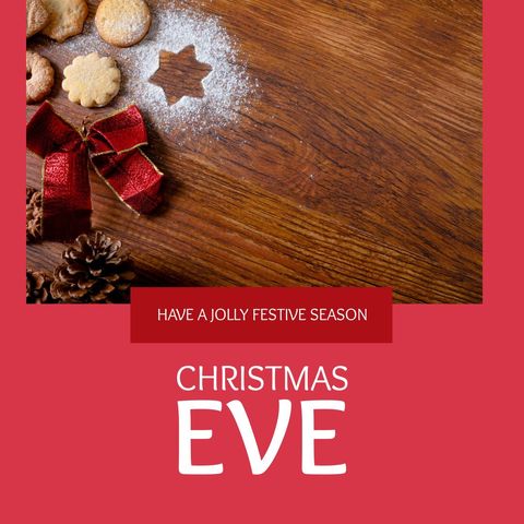 Christmas eve festive decorations with holiday greeting